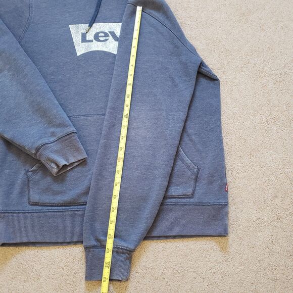 Levi's Classic Distressed Logo Size Small Mens Heatherd Blue Hoodie Pullover - Picture 7 of 8